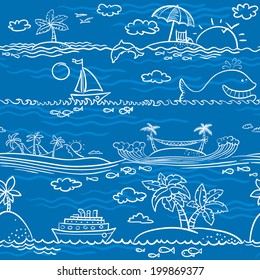 Line art sea summer seamless pattern