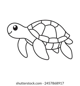 Line art of sea turtle swimming cartoon vector