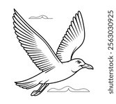A line art seagull illustration of a coloring page 