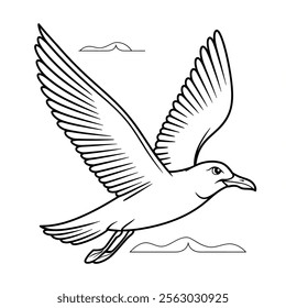 A line art seagull illustration of a coloring page 