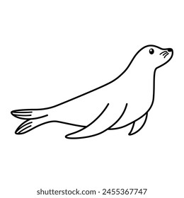 Línea de arte de la Ilustración vectorial de natación de dibujos animados de foca