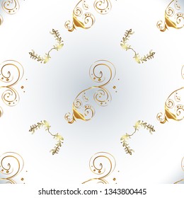 Line art seamless border for design template. Golden element on white and neutral colors. Golden outline floral decor. Vector illustration for invitations, cards, web page. Eastern style element.