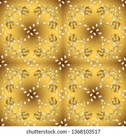 Line art seamless border for design template. Golden element on brown and yellow colors. Eastern style element. Golden outline floral decor. Vector illustration for invitations, cards, web page.