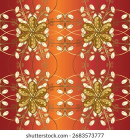 Borda sem costura para modelo de design. Elemento de estilo oriental. Decoração floral com contorno dourado. Ilustração vetorial para convites, cartões, página da Web. Elemento dourado em cores agradáveis.
