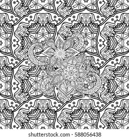 Line art seamless border for design template. Eastern style element. Golden outline floral decor. Vector illustration for invitations, cards, web page. Golden element on background.