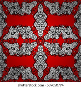 Line art seamless border for design template. Eastern style element. Golden outline floral decor. Vector illustration for invitations, cards, web page. Golden element on red background.