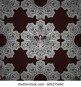 Line art seamless border for design template. White element on brown background. Vector illustration for invitations, cards, web page. White outline floral decor. Eastern style element.