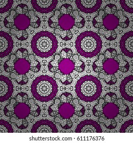 Line art seamless border for design template. Eastern style element. Gray outline floral decor element on magenta background.. Vector illustration for invitations, cards, web page.