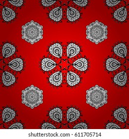 Line art seamless border for design template. Eastern style element. Golden outline floral decor. Vector illustration for invitations, cards, web page. Golden element on red background.
