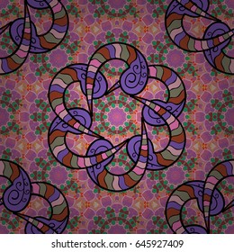 Line art seamless border for design template. Colorful outline floral decor. Eastern style element. Colorful element on blue background. Vector illustration for invitations, cards, web page.