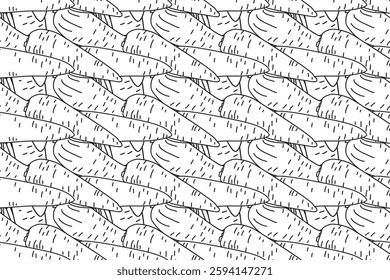 Line art seamless pattern with carrots plants vector illustration. Hand drawn outline repeating vegetables pattern background. Graphic design for Cover Coloring Book Textile Fashion Print Birthday 