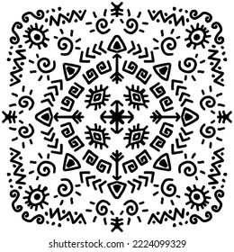 Line art Seamless Pattern Ethnic Aztec Mandala	