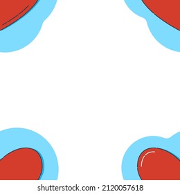 Line art seamless pattern in the form of a red heart on blue figure. Romance graphic texture. Holiday celebration concept. Decorative print. Geometric bright wallpaper. Black contour line. Vector.