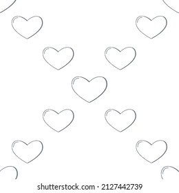 Line art seamless pattern in the form of a heart on white background. Romance graphic texture. Holiday celebration concept. Decorative print. Geometric bright wallpaper. Black contour line. Vector.
