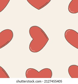 Line art seamless pattern in the form of a red heart on white background. Romance graphic texture. Holiday celebration concept. Vector decorative print. Geometric bright wallpaper. Black contour line