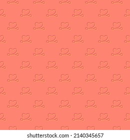 Line art seamless pattern in the form of a heart on color background. Romance graphic texture. Holiday celebration concept. Decorative print. Geometric bright wallpaper. Red contour line. Vector.