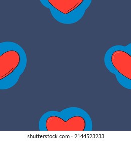 El arte de la línea es un patrón sin fisuras en forma de corazón rojo en forma de color. Textura gráfica romántica. Concepto de celebración de vacaciones. Impresión decorativa. Papel de pared geométrico brillante. Línea de contorno negro. Vector.

