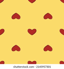 Line art seamless pattern in the form of a red heart on color background. Romance graphic texture. Holiday celebration concept. Decorative print. Geometric bright wallpaper. Vector black contour line
