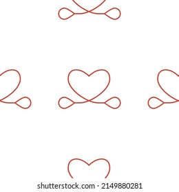 Line art seamless pattern in the form of a heart on white background. Romance graphic texture. Holiday celebration concept. Decorative print. Geometric bright wallpaper. Red contour line. Vector.
