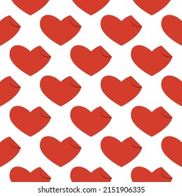 Line art seamless pattern in the form of a red heart with a curved corner on white background. Romance graphic texture. Holiday celebration concept. Decorative print. Vector geometric bright wallpaper