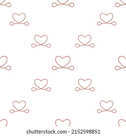 Line art seamless pattern in the form of a heart on white background. Romance graphic texture. Holiday celebration concept. Decorative print. Geometric bright wallpaper. Red contour line. Vector.
