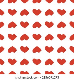 Line art seamless pattern in the form of a red heart with a curved corner on white background. Romance graphic texture. Holiday celebration concept. Vector decorative print. Geometric bright wallpaper