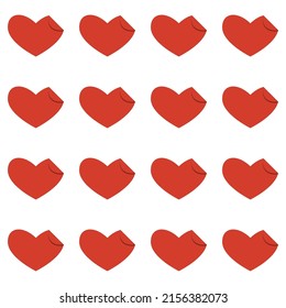 Line art seamless pattern in the form of a red heart with a curved corner on white background. Romance graphic texture. Holiday celebration concept. Decorative print. Vector geometric bright wallpaper