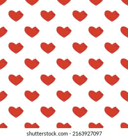 Line art seamless pattern in the form of a red heart with a curved corner on white background. Romance graphic texture. Holiday celebration concept. Decorative print. Vector geometric bright wallpaper