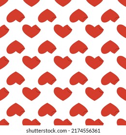 El arte de la línea es un patrón sin fisuras en forma de corazón rojo con una esquina curvada sobre fondo blanco. Textura gráfica romántica. Concepto de celebración de vacaciones. Impresión decorativa. Papel de fondo de pantalla geométrico brillante