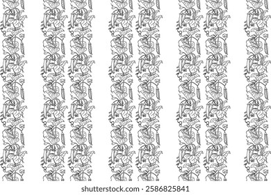 Line art seamless pattern with growing peas, leaves and pods vector illustration. Hand drawn outline repeating vegetables pattern background. Graphic design for Cover Coloring Book Textile Fashion