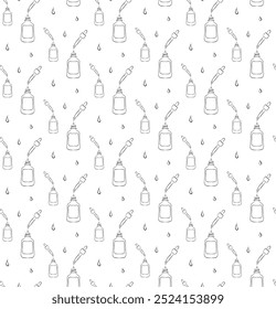 Sérum de Productos de patrón sin costuras Line Art sobre fondo blanco para el cuidado de la piel. Productos de belleza para salón de belleza, industria de la salud, maquillador.

