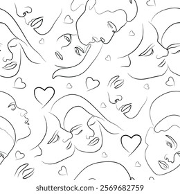 line art seamless pattern of various people in love in different poses and shapes drawn with multiple lines, for various logos or designs