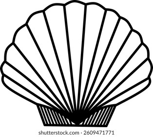 Line art seashell design emphasizing symmetry and simplicity, great for tattoos, decor, or icons.