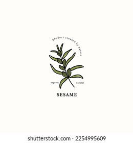 Line art sesame plant drawing