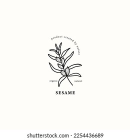 Line art sesame plant illustration