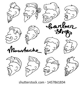 line art set of bearded men black contour on white background vector isolated