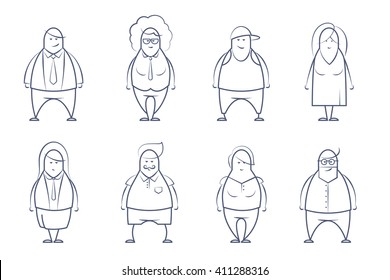 Line art set of business team people. Doodle stylized people. Vector line illustration. Team isolated on white background. Line drawn set of business persons.