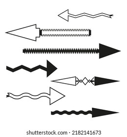 Line art set different arrows. Black swirl line. Vector illustration. stock image.