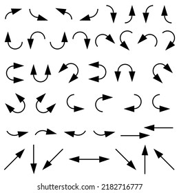 El arte de línea establece flechas diferentes. Línea negra de giro. Ilustración vectorial. imagen de stock. 