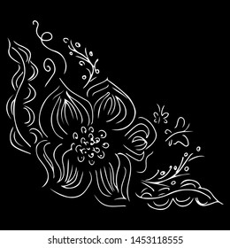 Line art set with flowers outline hand. Hand drawn vector art. Vector outline icon. Logo element illustration.