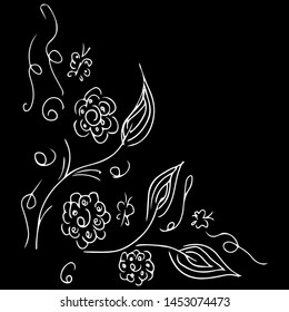 Line art set on white backdrop. Engraving hand drawing illustration. Vector illustration art. Vintage floral pattern. Hand drawn design element. Flower vector.