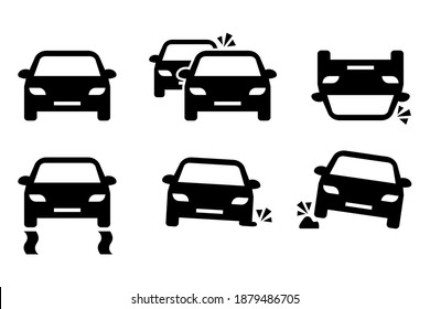 Line art set with road sign car crash. Vector icon. Line vector.