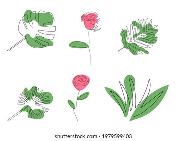 Line art set of trap plants with color spots