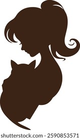  A line art shadow of a girl holding a pet cat