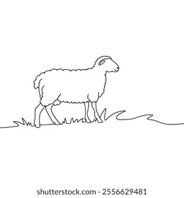 Line Art of a Sheep Grazing on Grass 