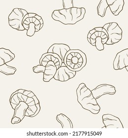 Line art shiitake mushrooms seamless pattern