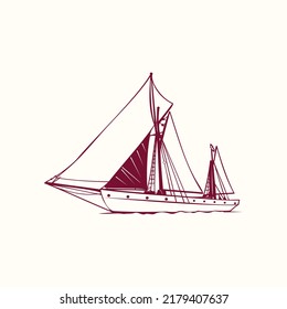 Icono de barco de arte de línea fondo blanco aislado