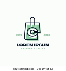 Line Art Einkaufstasche, deren Linien nahtlos mit dem Buchstaben C verbunden sind. Geeignet für alle Einkaufsmöglichkeiten, mit einer modernen Atmosphäre.