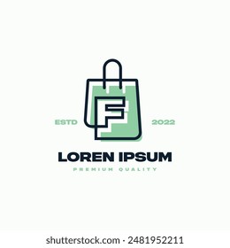 Bolso de compras Line art cuyas líneas se conectan perfectamente con la letra F. Adecuado para representar todas las compras, con un toque moderno.