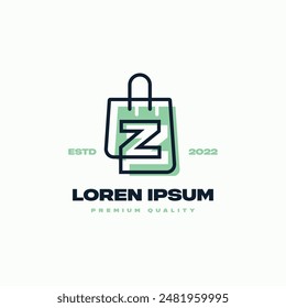 Line art shopping bag whose lines seamlessly connect with the letter Z. Suitable for representing all shopping, with a modern vibe.